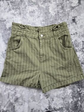 Topshop Olive Green Pinstripe High-Waist Shorts